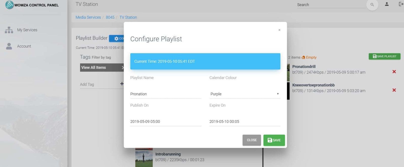 configure a playlist for the tv station